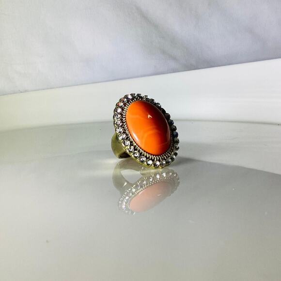 INC Large Coral Stone Ring - Picture 1 of 8